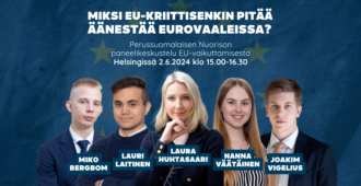 Sunnuntaina suorana: Miksi EU-kriittisenkin pitää äänestää eurovaaleissa? PS-Nuorison paneelissa Miko Bergbom, Joakim Vigelius, Nanna Väätäinen, Lauri Laitinen ja Laura Huhtasaari
